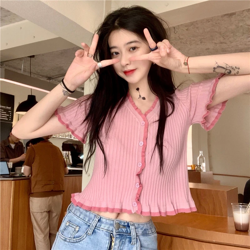 2025夏装新款大码女装夏季胖mm短袖针织薄款开衫外套短款上衣6002