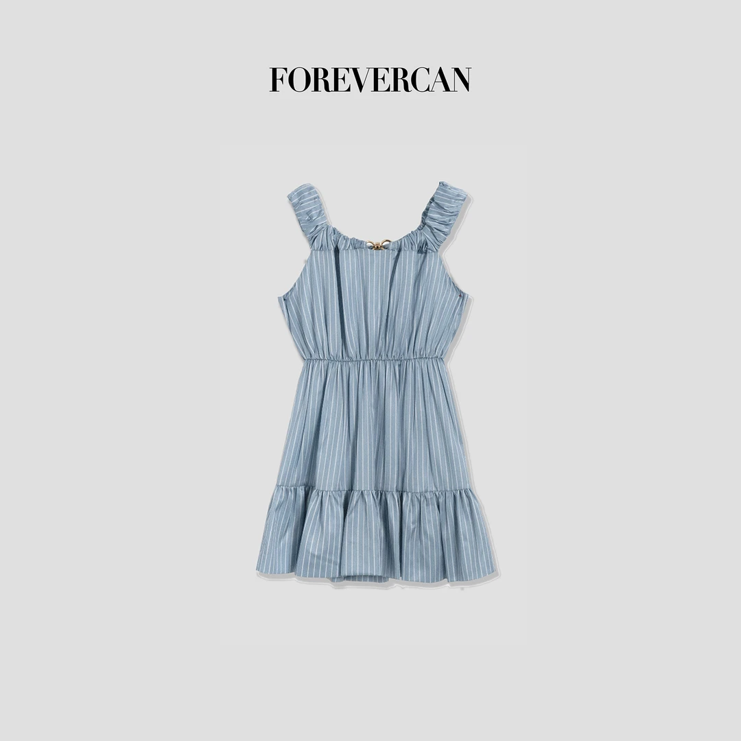 FOREVERCAN“航海日记”海军学院风一字肩收腰连衣裙 SD18990B