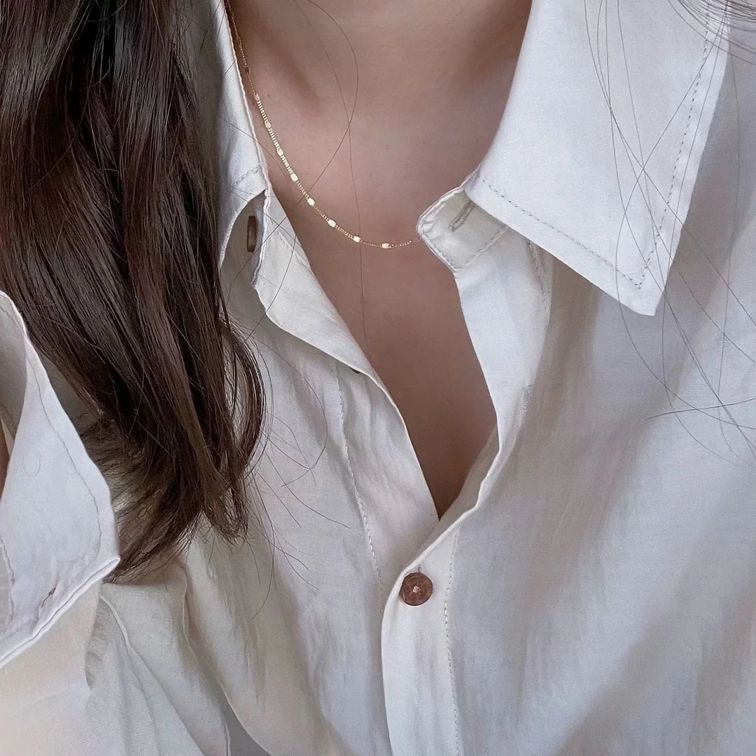 钛钢项链 「SM56」镀18k金裸链繁星锁骨链亮片扁细链钛钢项链不掉色