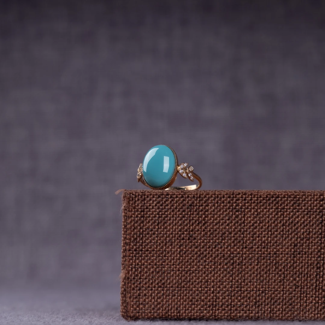 精品高瓷原矿绿松石18K镶嵌戒指节日好物氛围感气质款