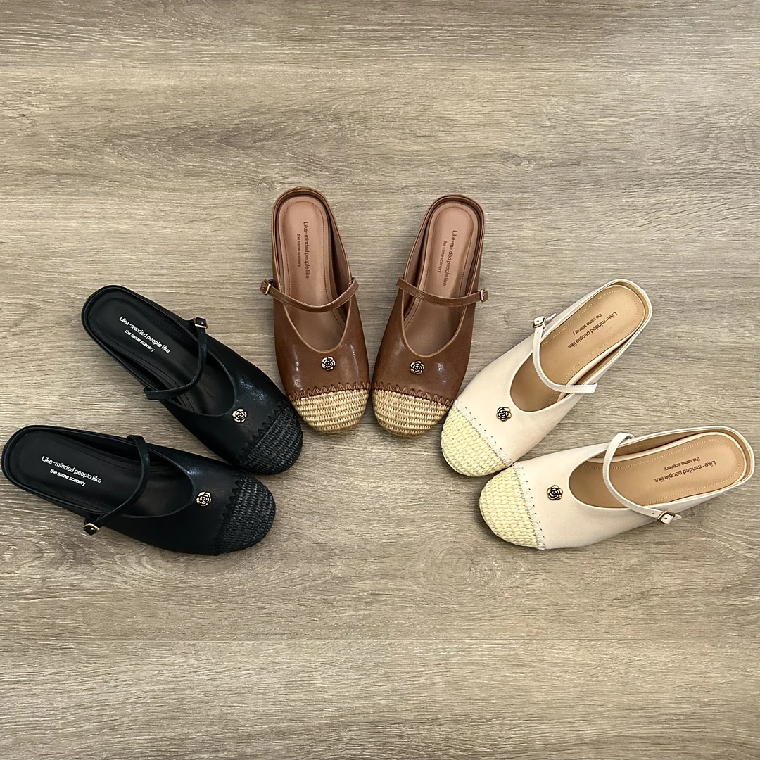 Dannyfrey小众浅口休闲编织内增高百搭舒适镂空夏季圆头包头拖