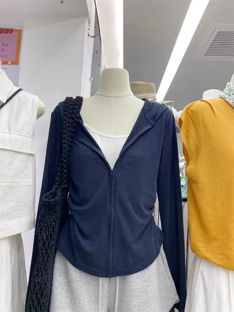 短款防晒薄款常规帽衫健身长袖时尚连帽衫