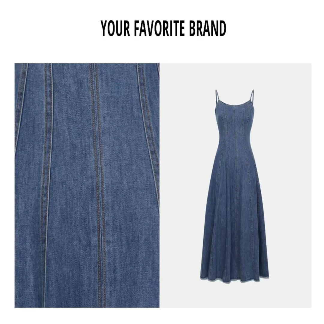 气质蓝色吊带裙牛仔夏季新款连衣裙女薄款收腰显瘦时尚高腰长裙