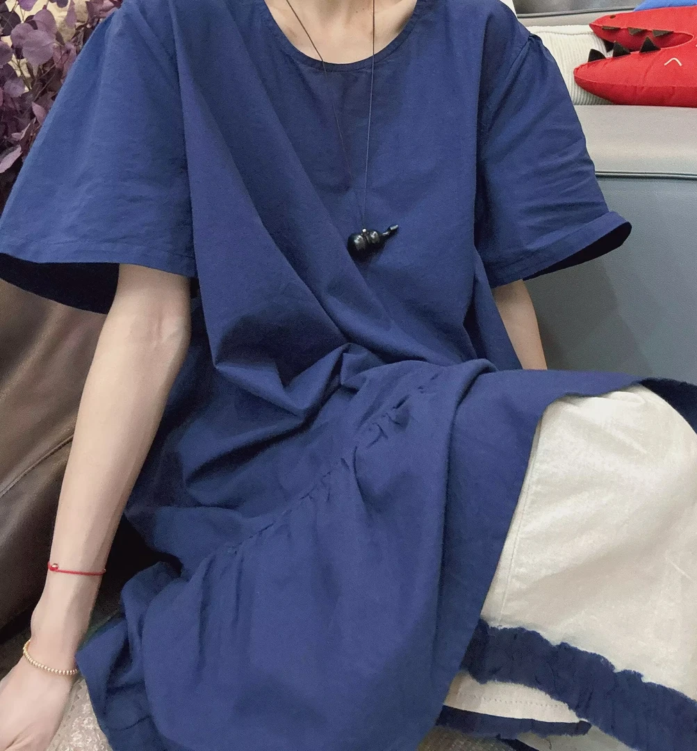减龄木耳边娃娃裙小个子气质显瘦夏季连衣裙时尚宽松蓝色裙子女