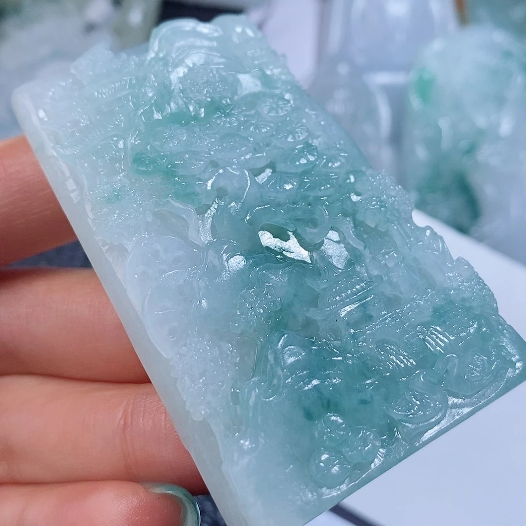 定制翡翠未镶嵌毛货付款后确认抛光