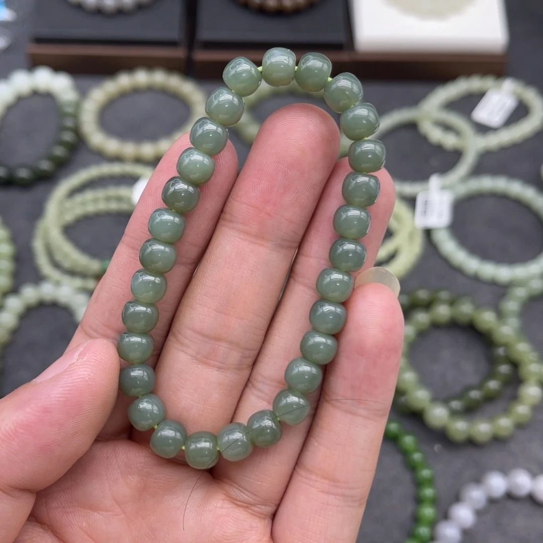 和田玉未镶嵌手串卡7且末蓝老型珠