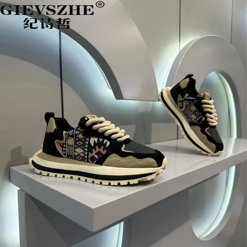 纪诗哲潮流低帮印花刺绣运动休闲鞋男秋流光风男士低帮厚底休闲鞋
