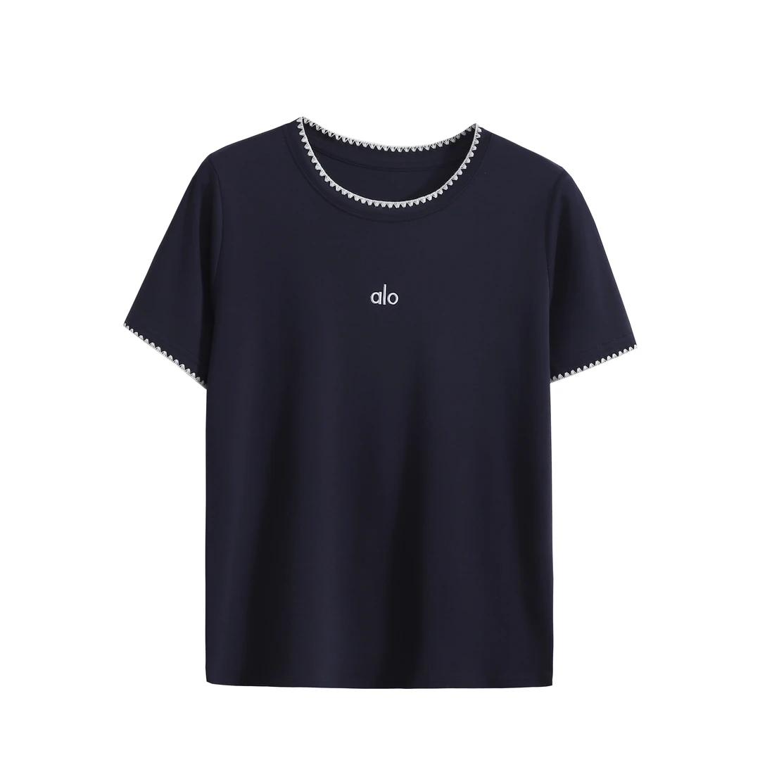 25夏季女新款重工刺绣贝壳绣圆领短袖字母简约韩版T恤S102