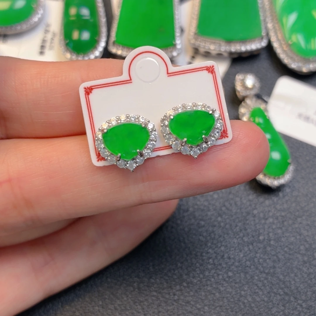 翡翠银S925镶嵌吊坠(不含链)耳钉