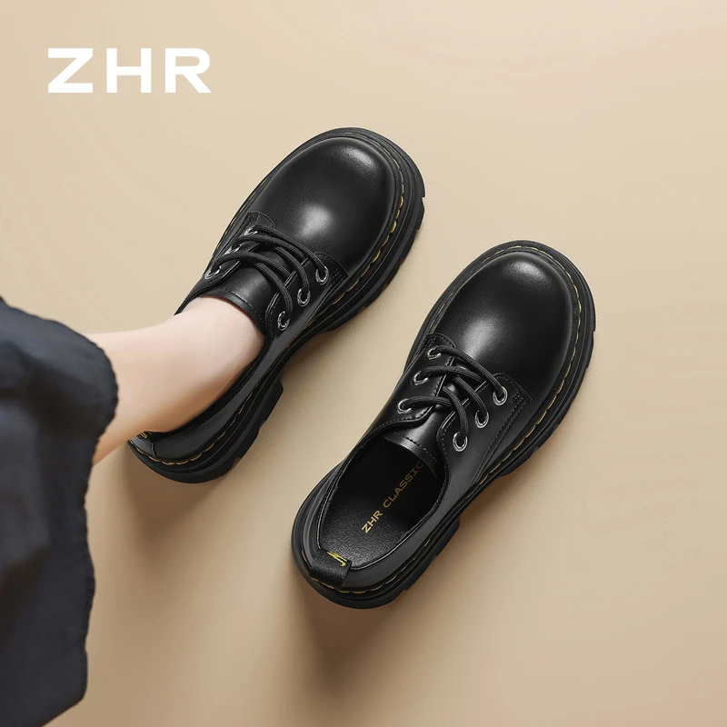 ZHR厚底乐福鞋女2025秋季新款复古休闲包头英伦增高外穿单鞋皮鞋