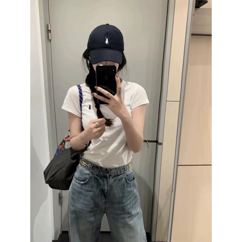 191#纯色"刺绣小马"圆领舒适薄款透气简约短袖女1-1008