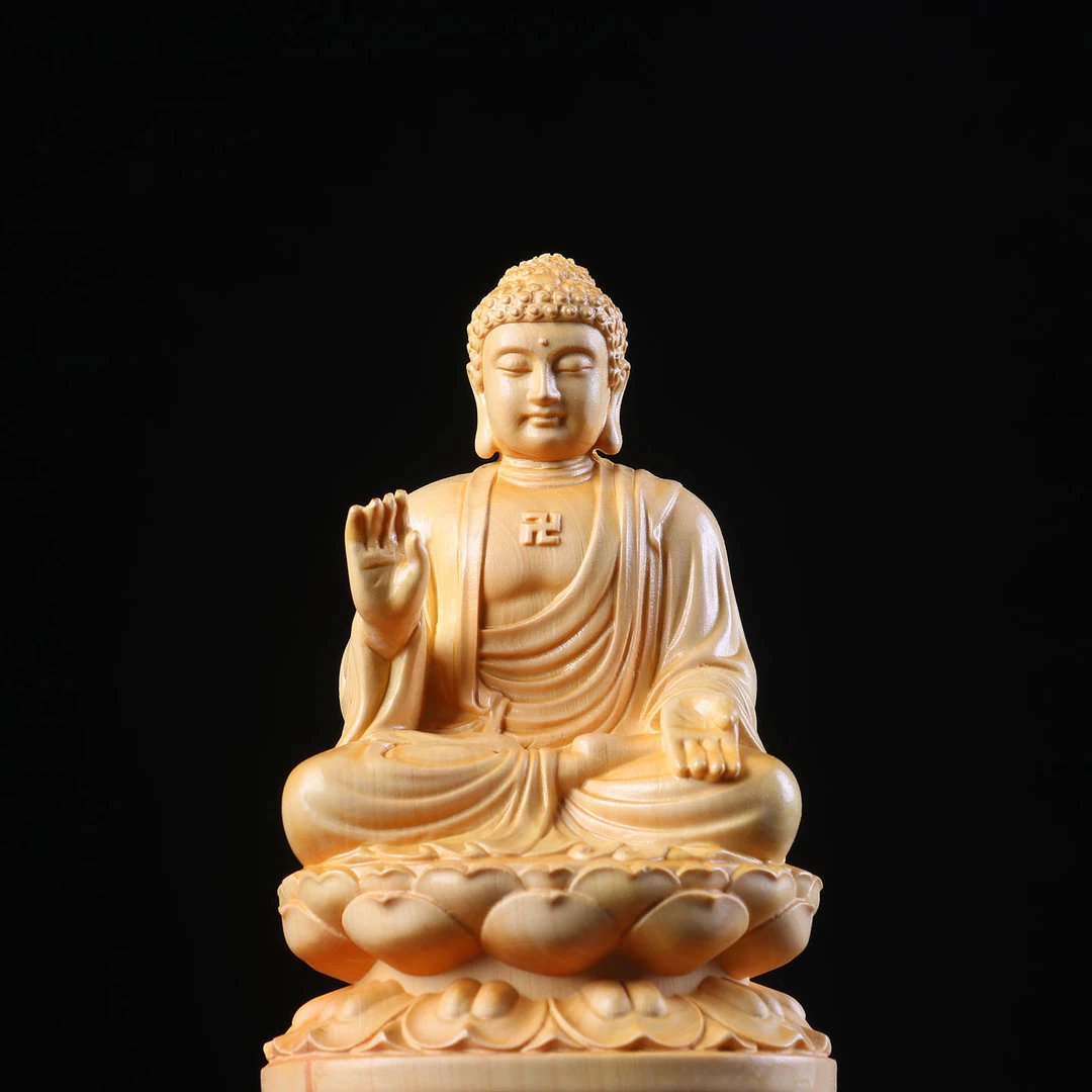 黄杨木雕大日如来家居摆件佛祖车载摆件释迦牟尼木质雕刻工艺品
