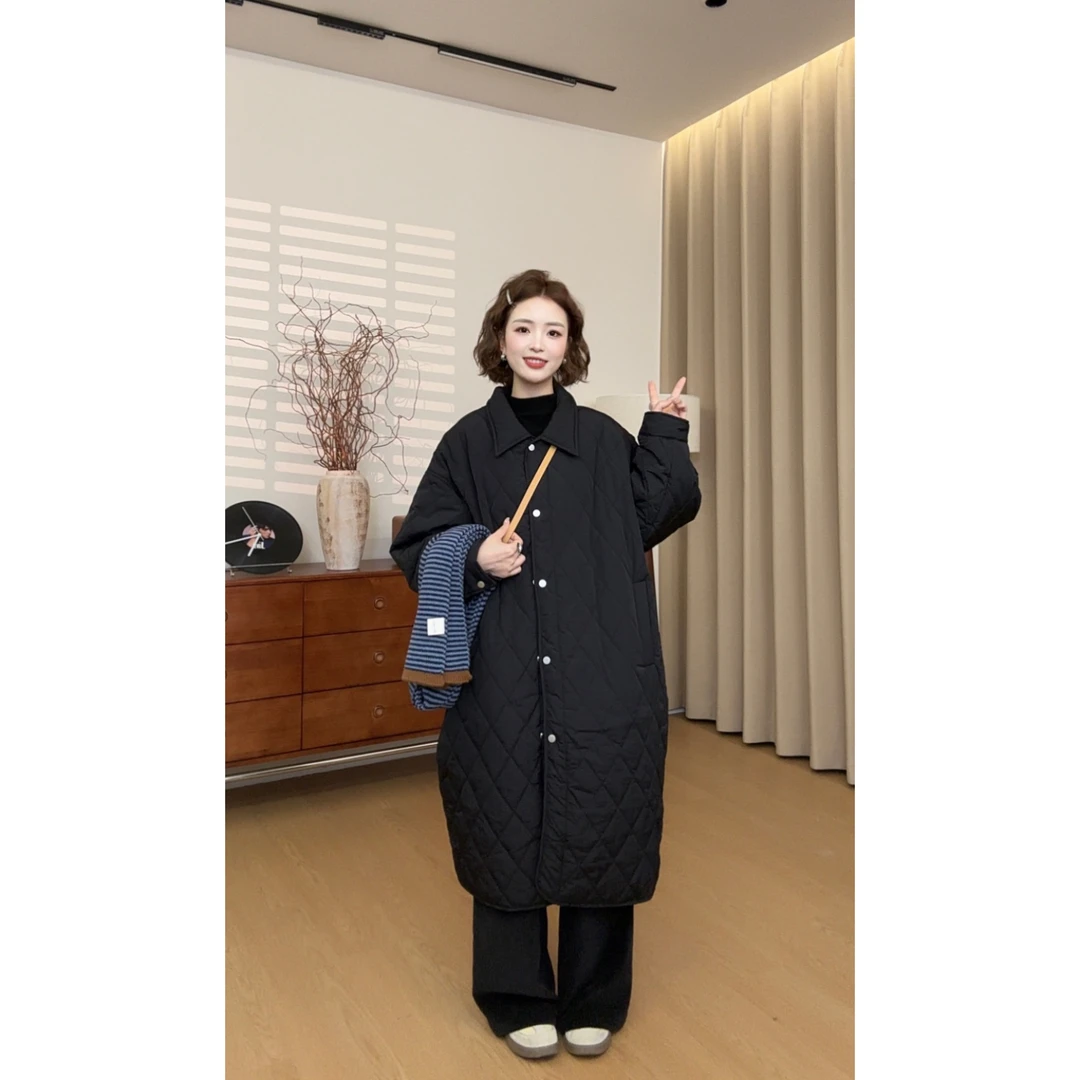 【张小九】Polo领长袖单排扣菱格保暖棉服外套Z2088