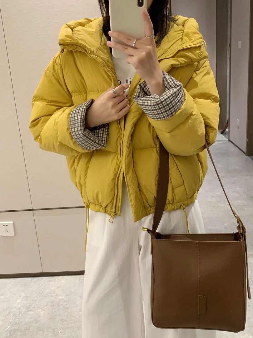 韩系格子拼接短款羽绒服秋冬季新款5005