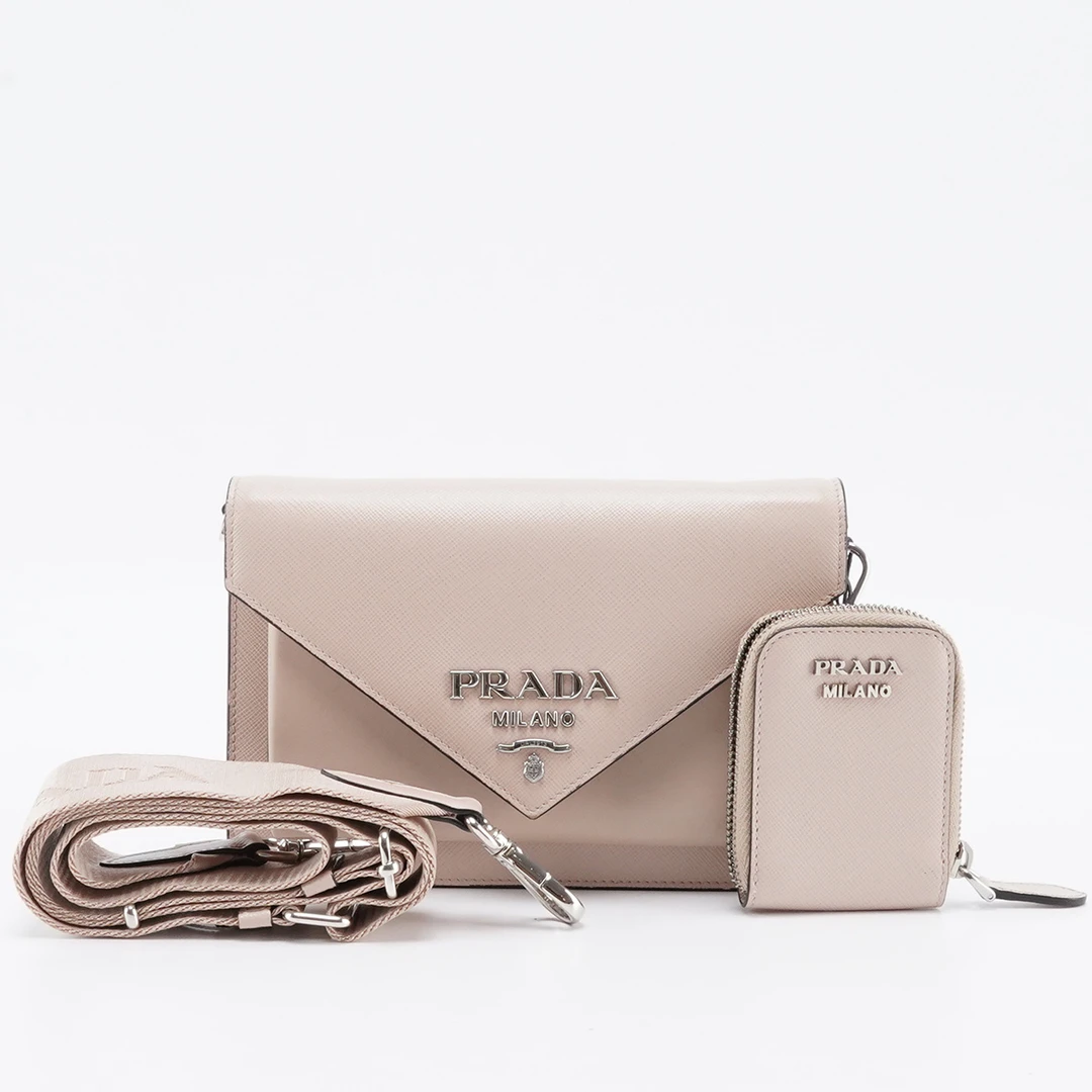 95新 Prada/普拉达 【白菜】Saffiano信封包三合一/BGD401690003