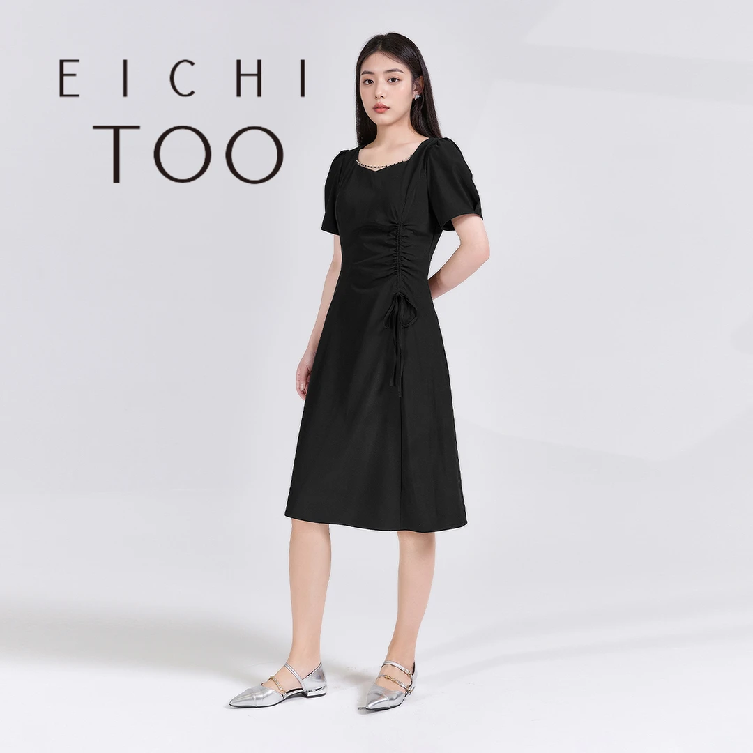 【黑珍珠-精致主义】爱居兔25年新款黑色收腰显瘦连衣裙EQLBJ2Q794A