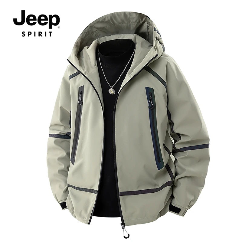 JEEPSPIRIT吉普2025春秋季新款冲锋衣夹克外套潮牌工装夹克连帽衣