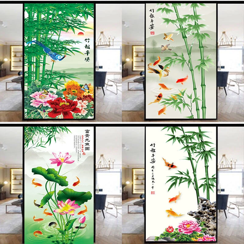 竹报平安窗户玻璃贴纸卫生间透光不透明推拉门免胶静电玻璃贴膜