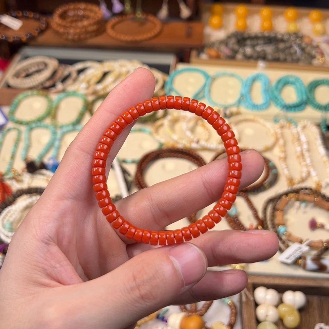 南红玛瑙未镶嵌手链满色满肉柿子红直切手串