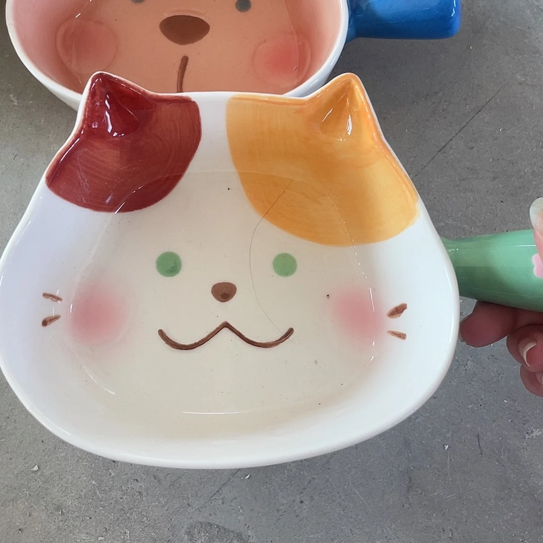 搪瓷微瑕狸花猫手柄一个