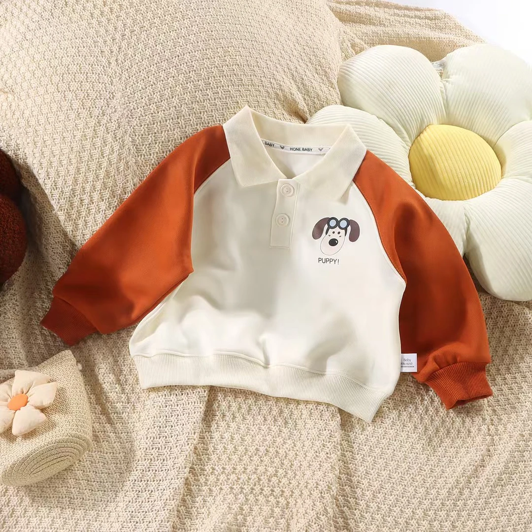 【A类】春秋儿童装新款长袖卫衣POLO衫帅气拼接印花早秋翻领上衣