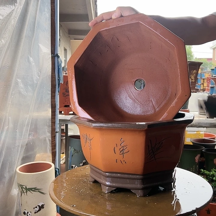 宜兴紫砂35红八方➕35灰八方