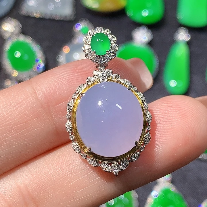 翡翠18K金镶嵌吊坠(不含链)