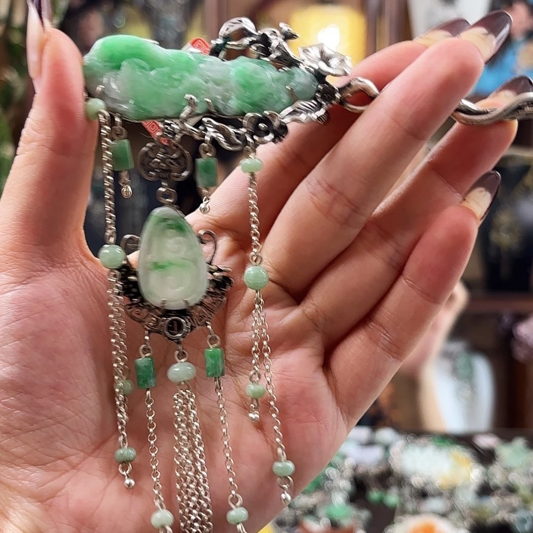 翡翠银S925镶嵌挂件