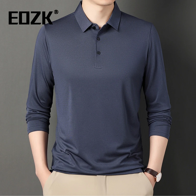 Eozk时尚休闲气质长袖T恤男2025秋季新款翻领纯色宽松男士polo衫