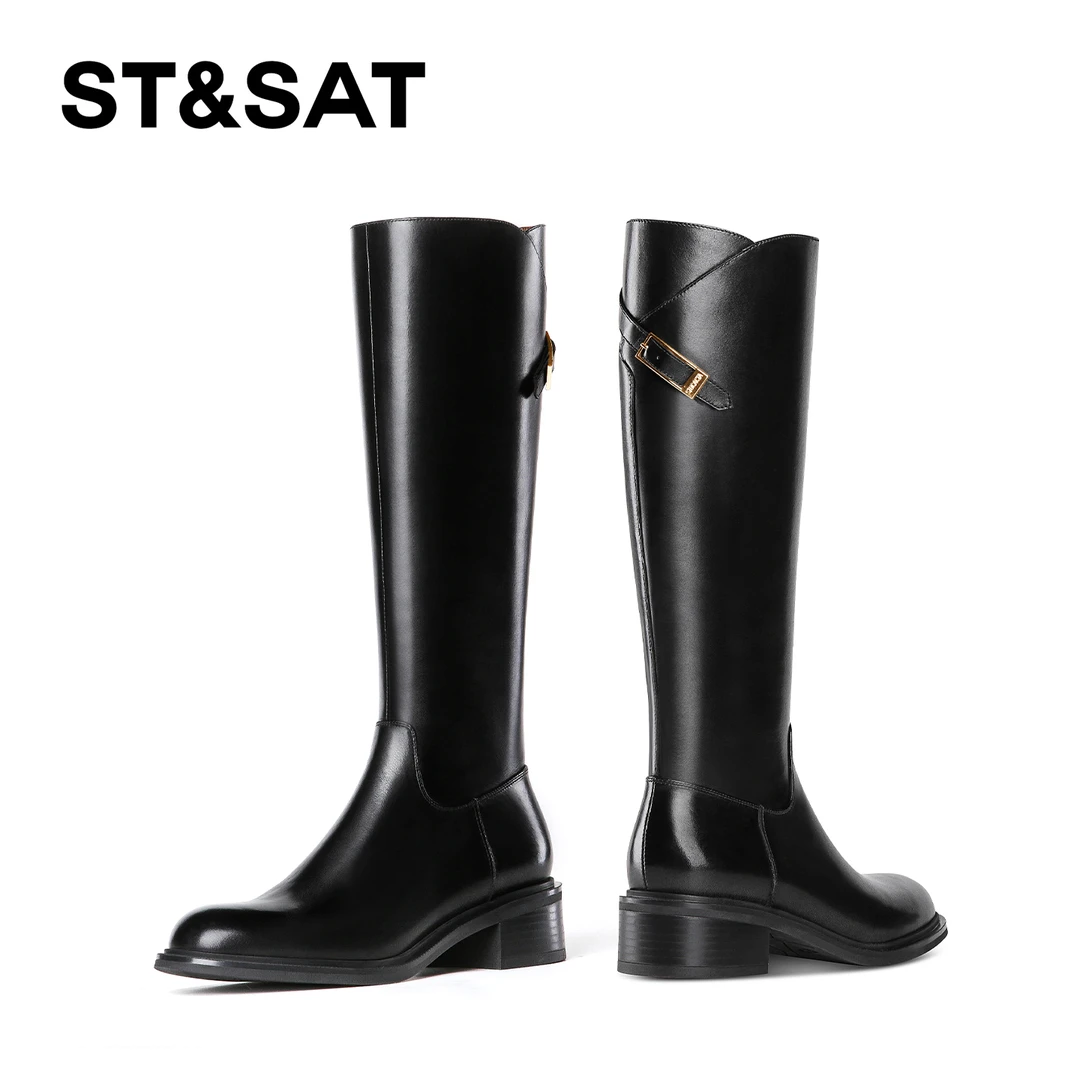 时装靴粗跟长筒女靴轻奢优雅高靴显瘦骑士靴