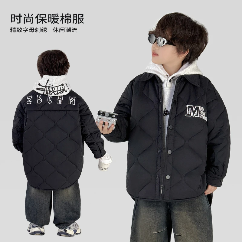 中班仔男童棉服冬季百搭保暖棉外套2025新款时尚翻领衣服*38372