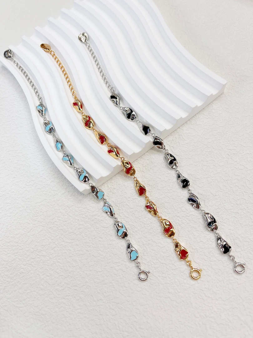 925银珐琅手链 通体s925银珐琅滴釉手链