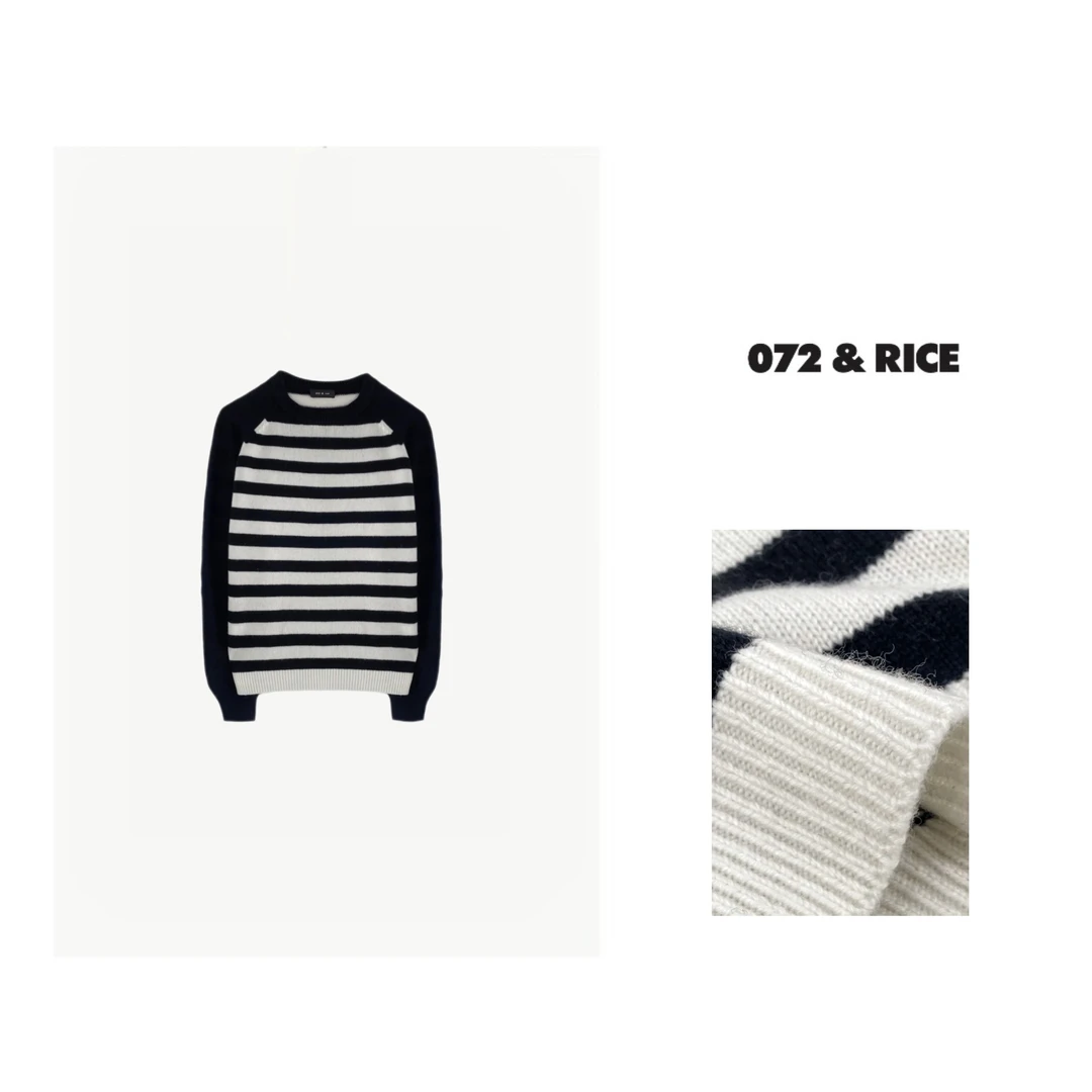 072 & RICE【云鹤】秋季圆领条纹长袖针织衫 JH058 FF