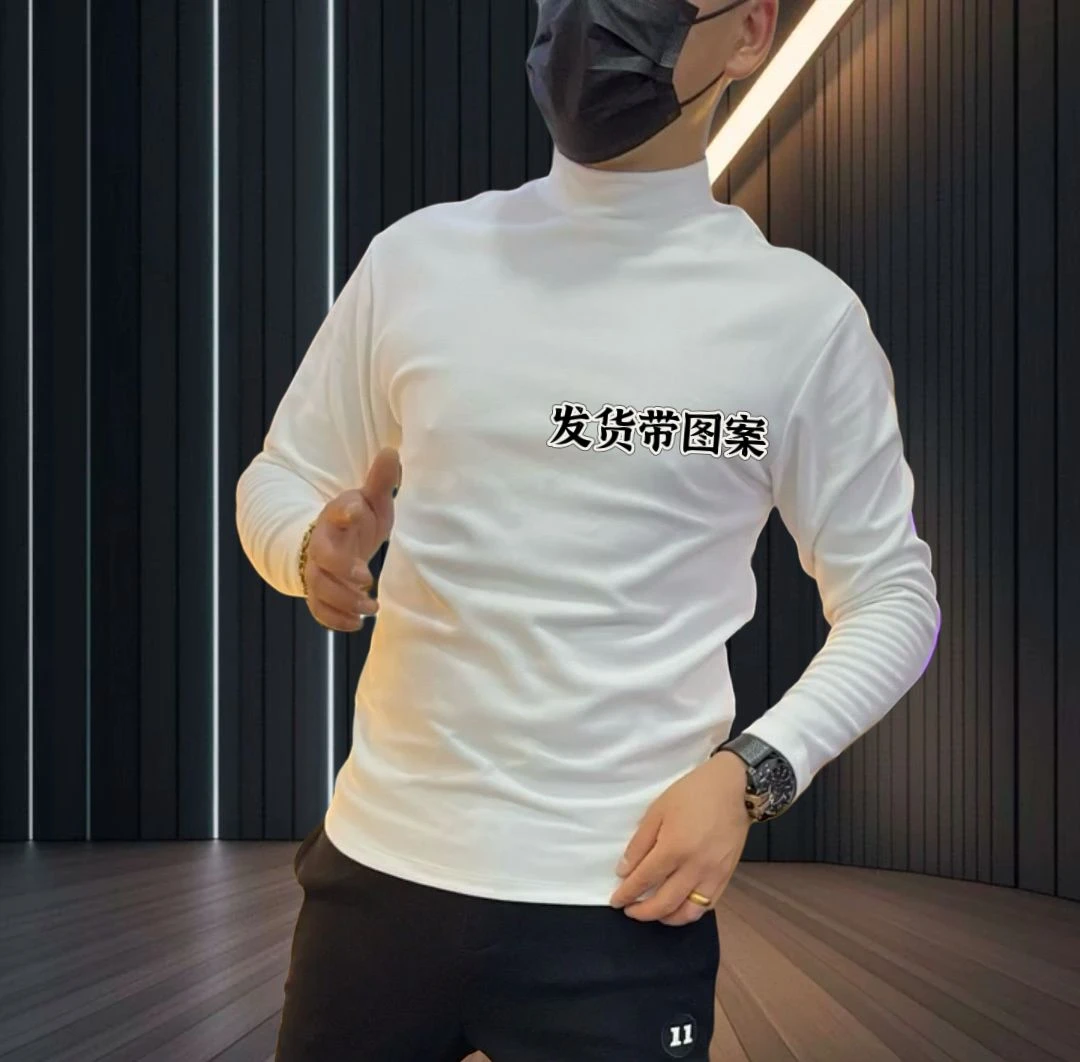 秋冬季新款高端印花长袖T恤男士时尚简约德绒内搭打底衫卫衣潮ins