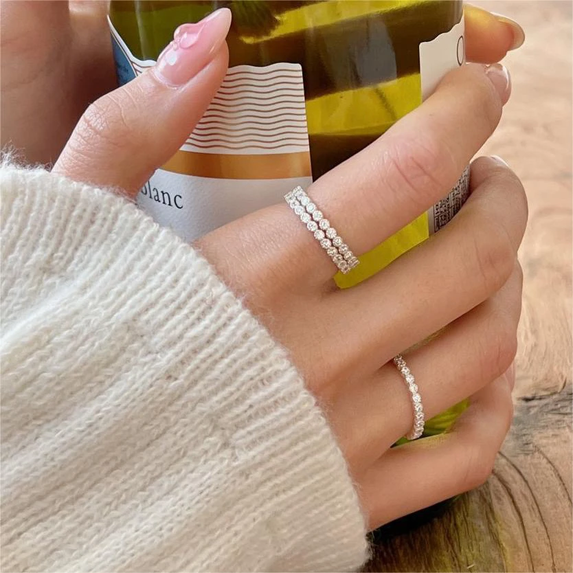 925银戒指 S925纯银锆石戒指首饰INS时尚设计镶钻戒指