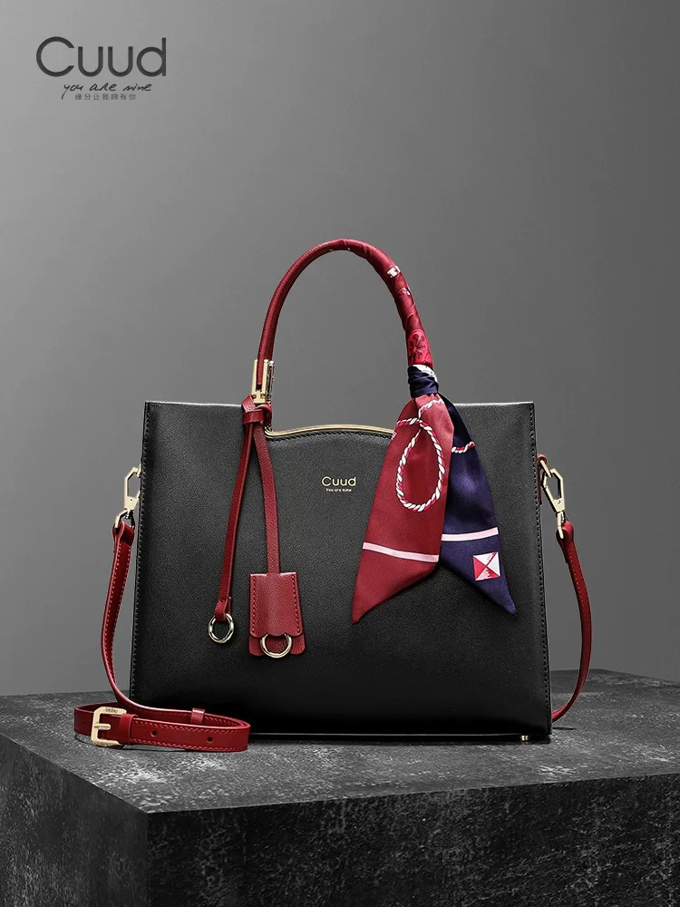 【专柜】Cuud时尚轻奢商务手提牛皮女包气质丝巾单肩斜挎真皮女包