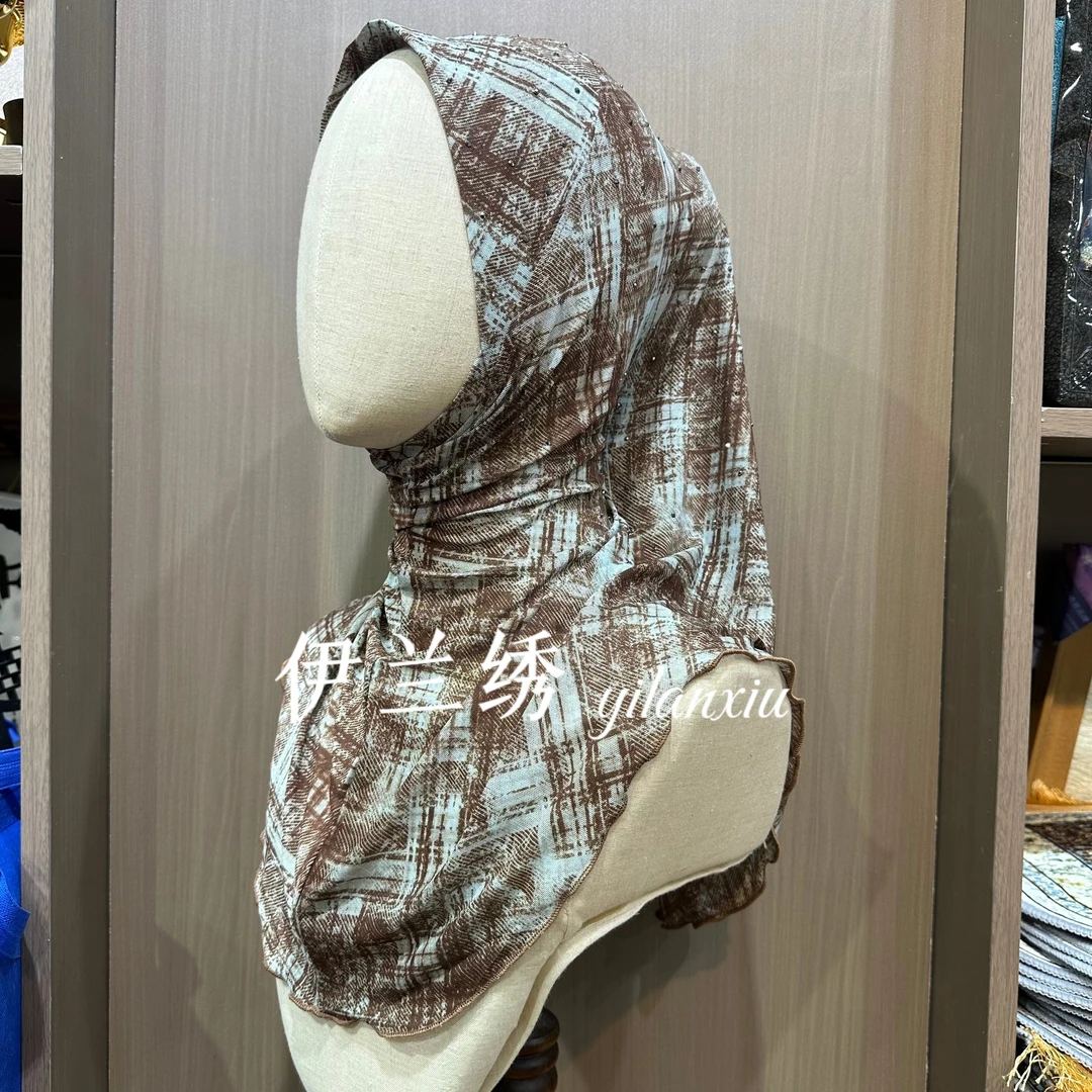 夏季薄款印花帽檐格子简约休闲拉德纱巾清新四季百搭头巾时尚女士
