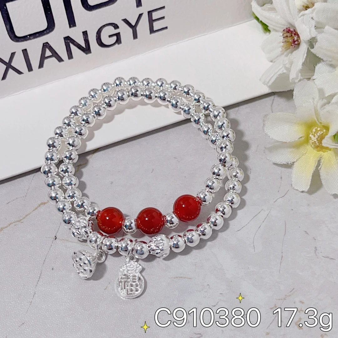 足银手链 足银女款小众设计转运珠双层叠戴送礼百搭三生三世手饰