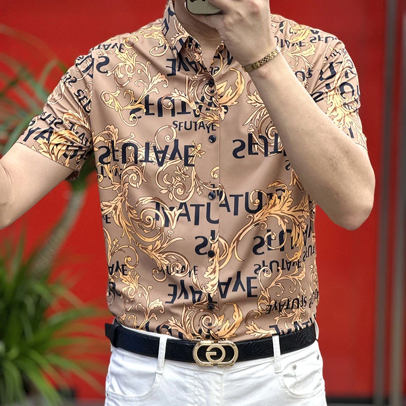 {专柜品质}2025夏季短袖碎花衬衫男士衬衣袖休闲商务