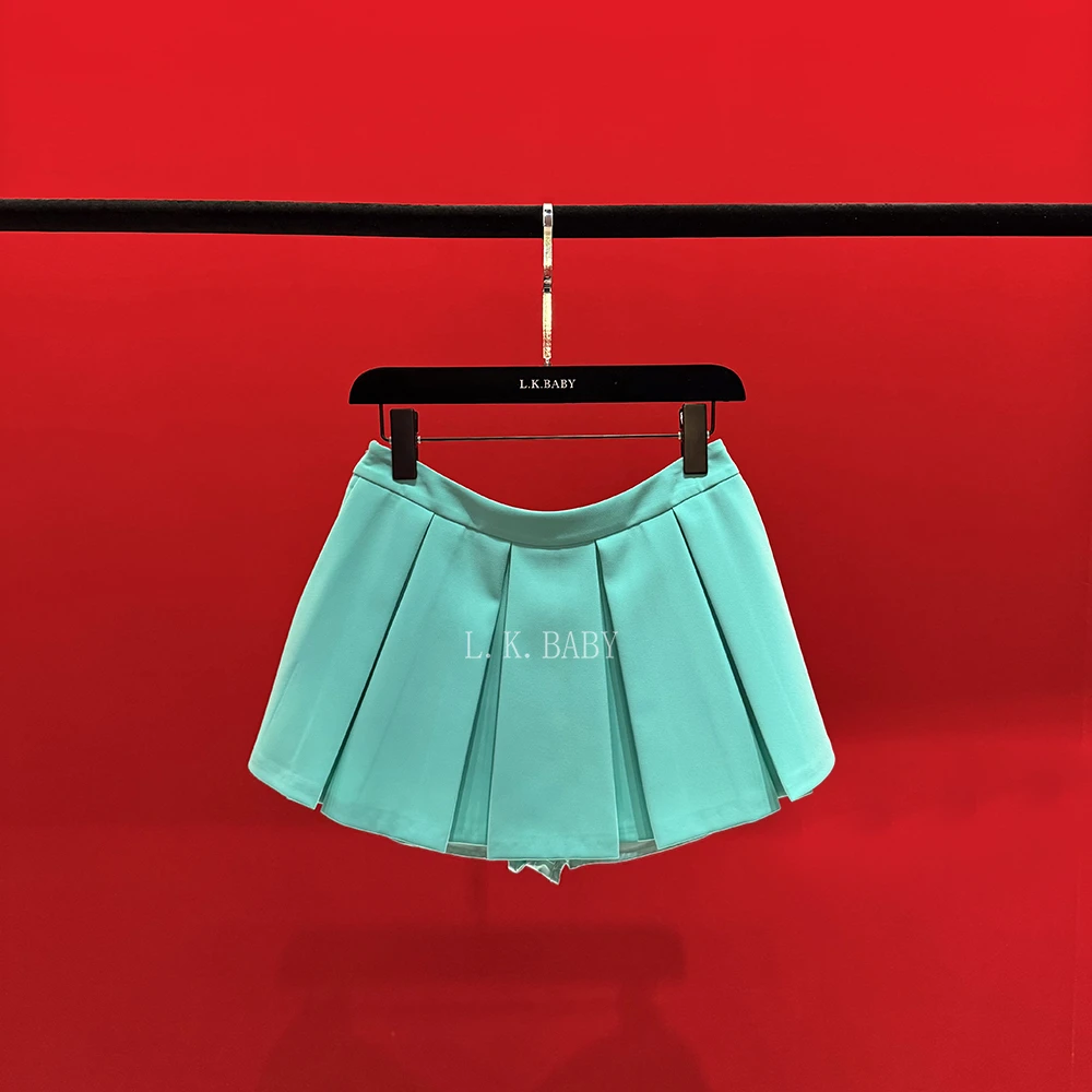 【L.K.BABY】孔雀鸢尾兰S  气质时髦「A字百褶」高腰显瘦西装百褶裙