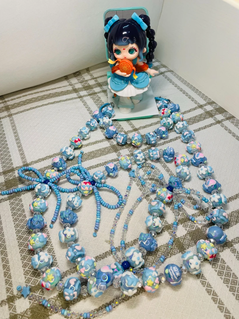 手机背夹手绘珠串手机链钥匙扣手机壳挂链卡通