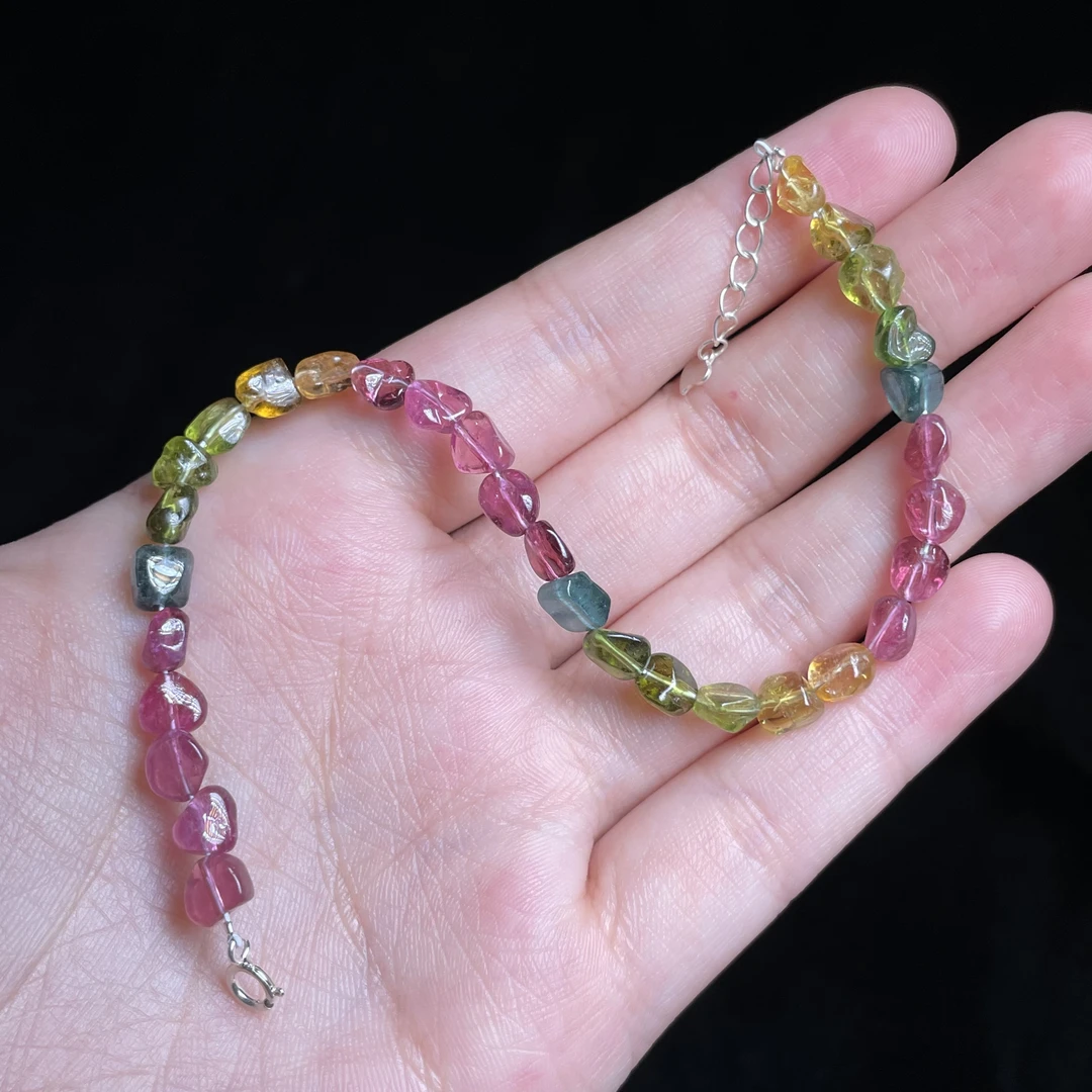 L【玉氏珠宝】925银碧玺随形手链 多样性发一 CAN3310037