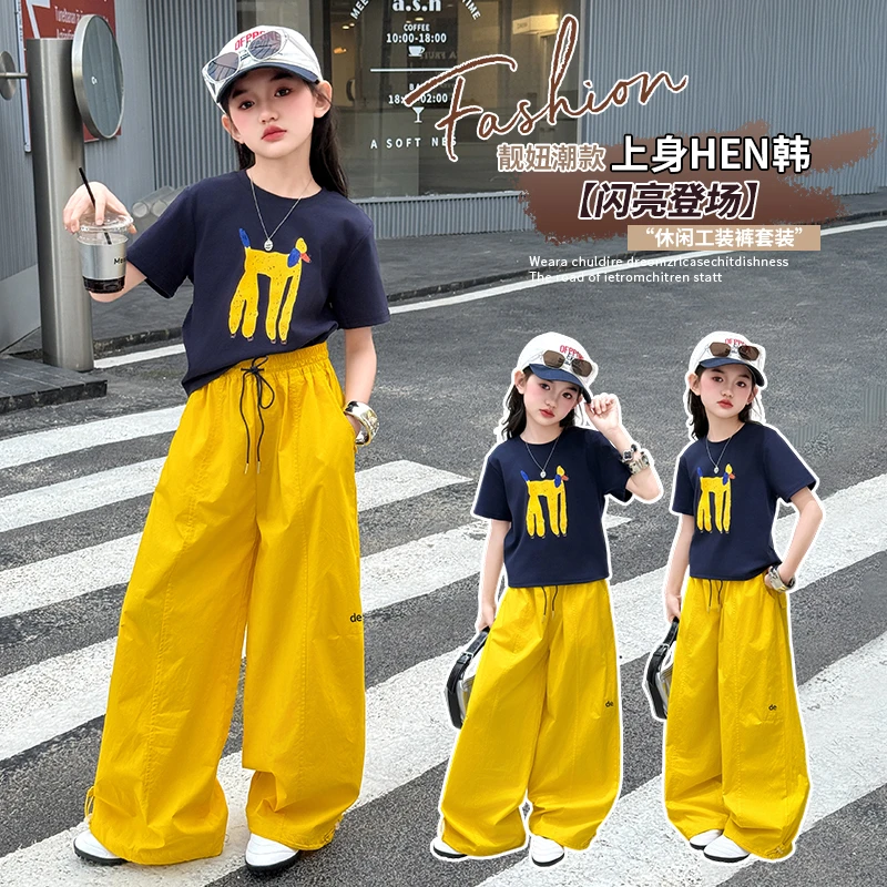 女童夏装套装2025新款大童女孩夏季洋气工装裤儿童潮酷穿搭爵士舞