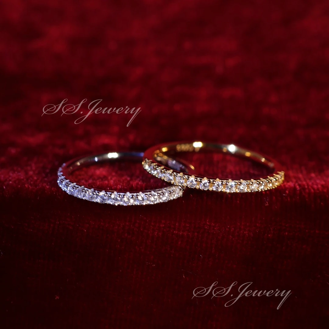 925银锆石戒指 意大利轻奢高级感小众高碳钻排戒叠戴王戒指