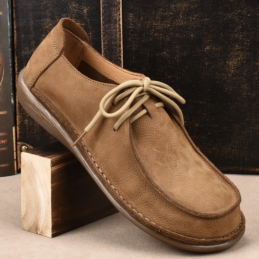 复古休闲皮鞋男鞋新款平底软底皮鞋休闲鞋舒适时尚百搭透气真皮