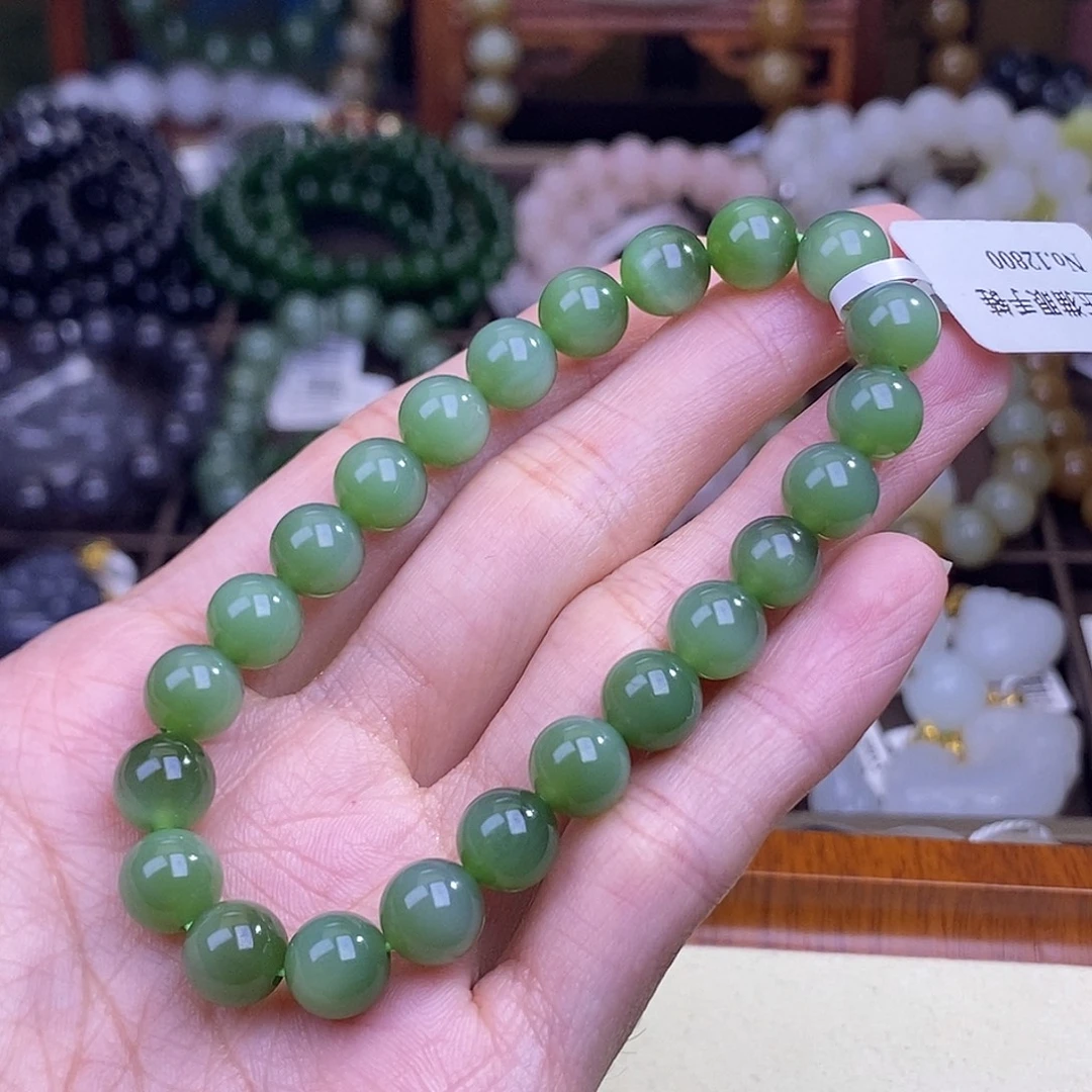 和田玉未镶嵌颈饰碧玉猫眼手串8MM