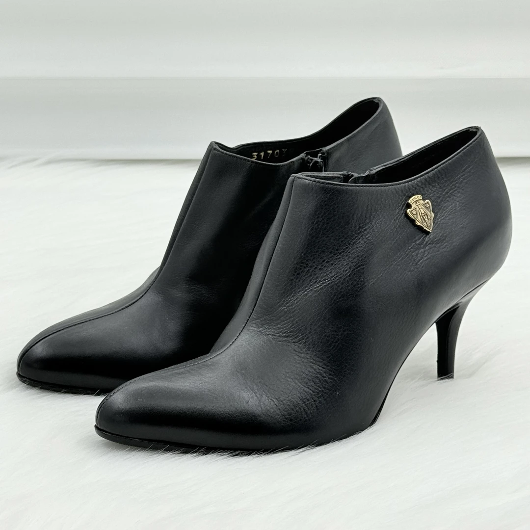 99新 GUCCI/古驰 金饰高跟短靴 36码 公价5k c0928