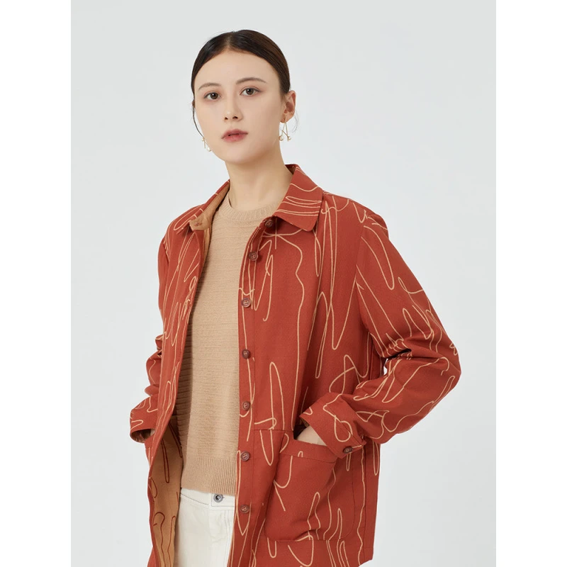菲姿FEIZI春款抽象花纹衬衫式外套F3A138