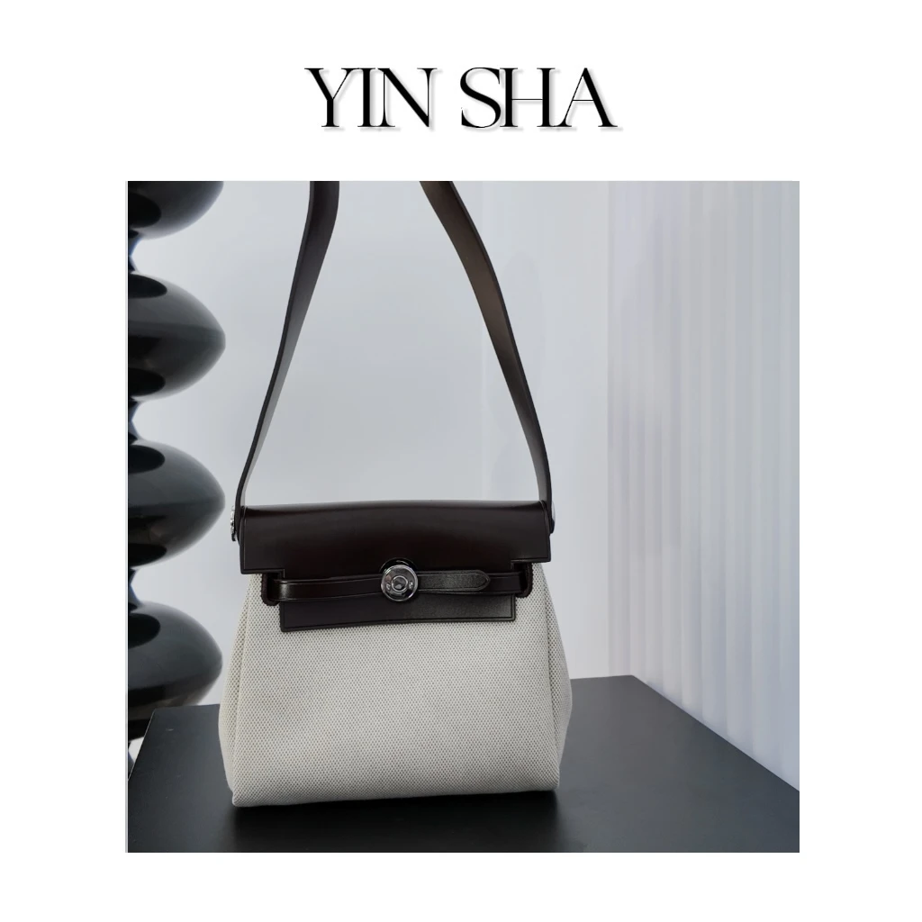 YIN SHA ·茵莎/迷你herbag斜挎包   帆布拼皮休闲斜挎小包/095