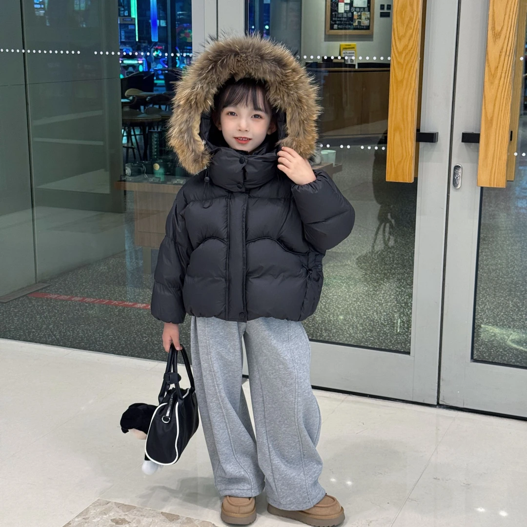 2025新款白时尚百搭连帽宽松鸭绒新国标加厚儿童羽绒服童女童